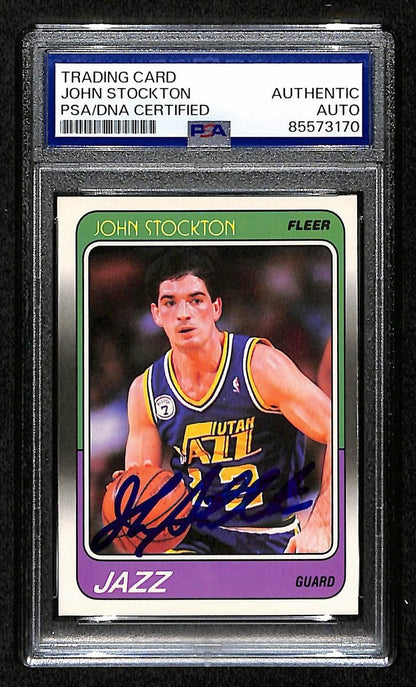 John Stockton Hof Signed/Auto On Card 1988 Fleer Rc Card #115 Psa/Dna 198725