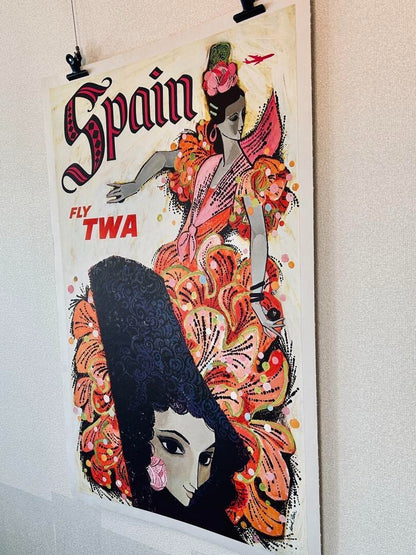 Trans World Airlines Original Vintage Poster - Spain Fly Twa Lithograph Usa