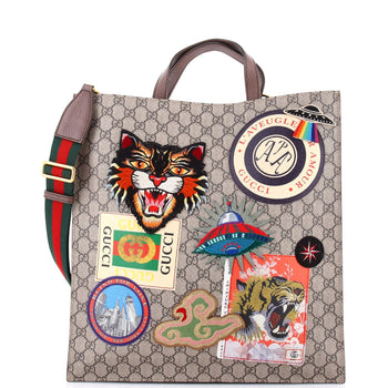 Gucci Courrier Convertible Soft Open Tote Gg Coated Canvas With Applique North