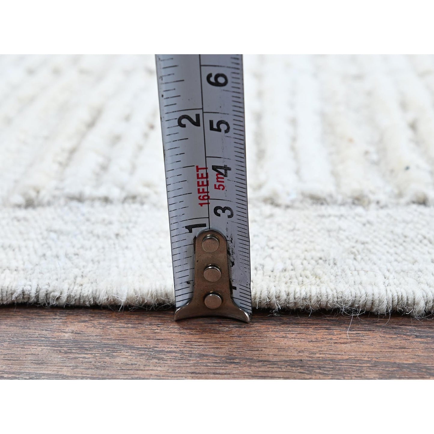 2'4"X3' Ivory Moroccan Weave With Squares Design Wool Hand Knotted Mat Rug