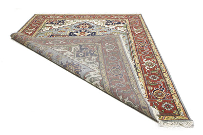 Hand-Knotted Large Gray Floral Heriz Serapi Wool
