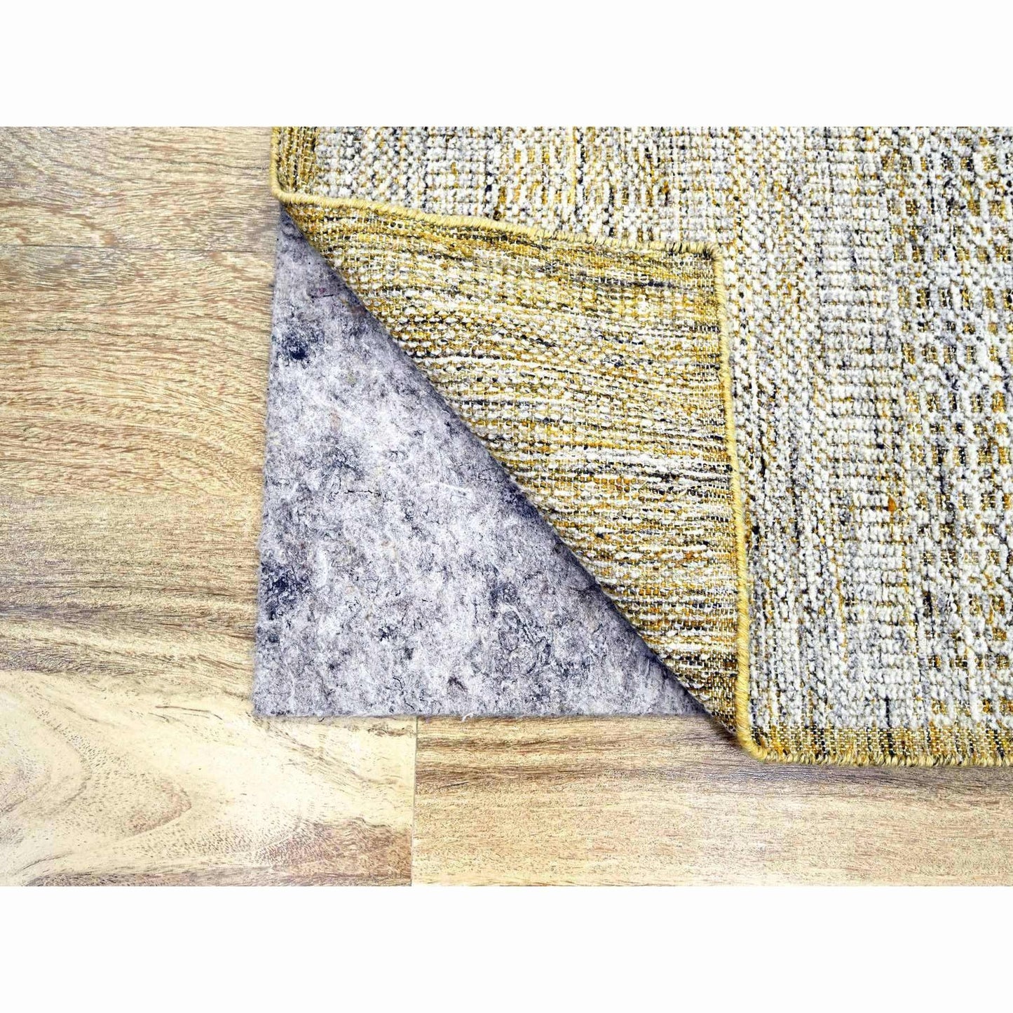 2'8"X8'2" Gold Hand Knotted Oxidized Grass Design Pure Wool Runner Rug