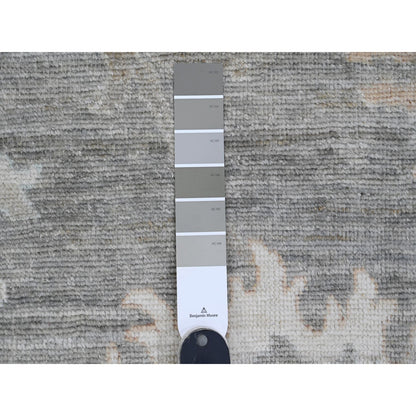 8'10"X11'10" Gray Afghan Angora Oushak Leaf Pattern Hand Knotted Wool Rug
