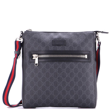 Gucci Web Strap Front Zip Messenger Bag Gg Coated Canvas Medium