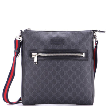 Gucci Web Strap Front Zip Messenger Bag Gg Coated Canvas Medium