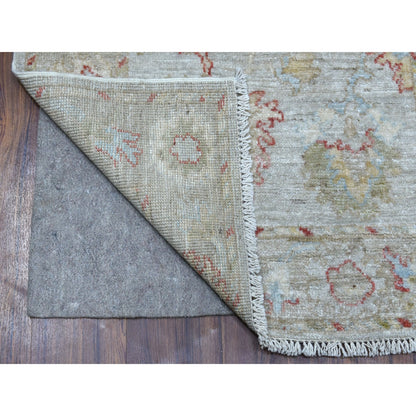 2'10"X11'8" Hand Knotted Gray Angora Oushak With Floral Motifs Wool Rug