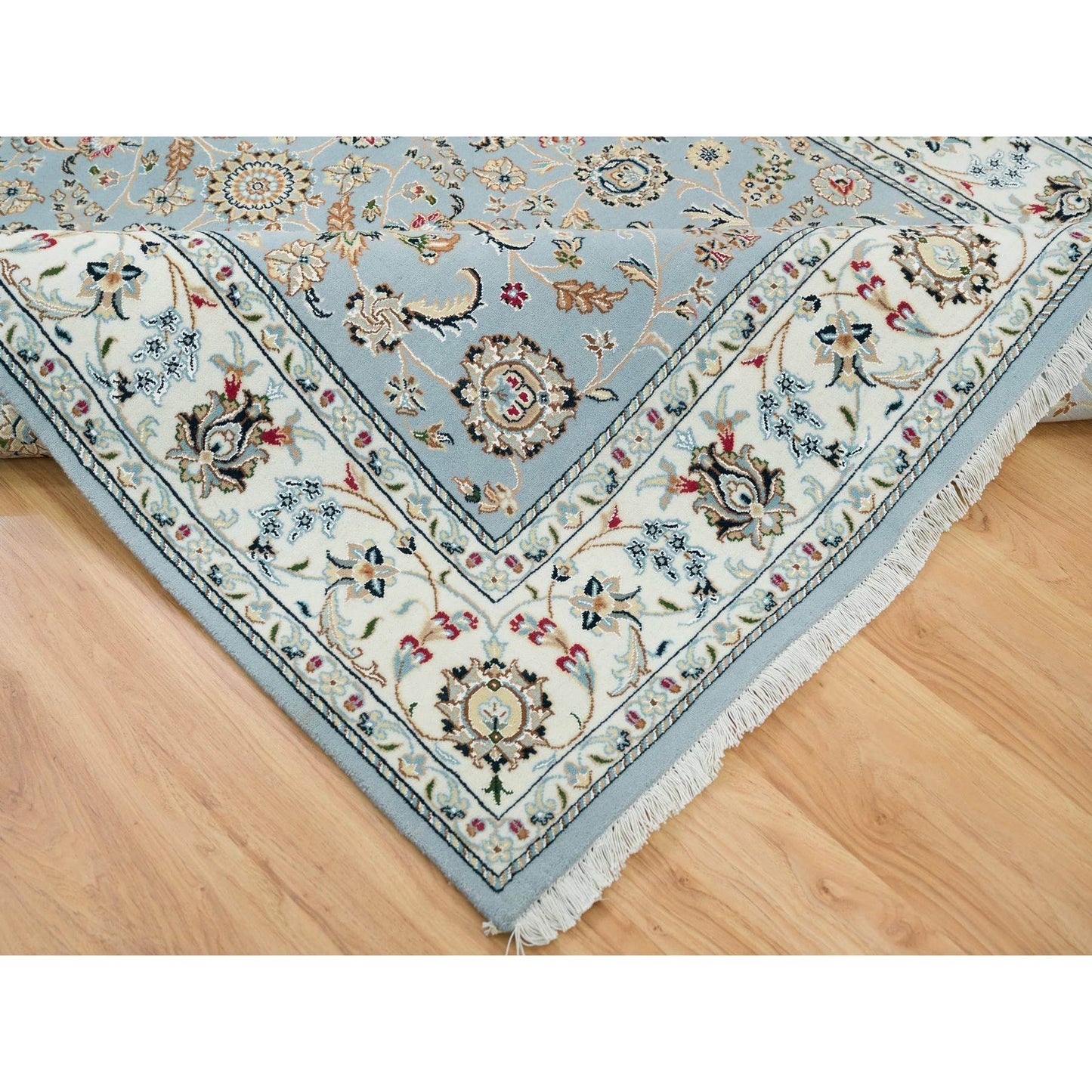 6'X9'2" Light Blue Nain Design 250 Kpsi Wool Hand Knotted Oriental Rug