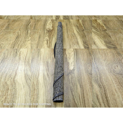 6'1"X6'1" Brown Hand Knotted Rug Pure Wool Oxidized Grass Design Round