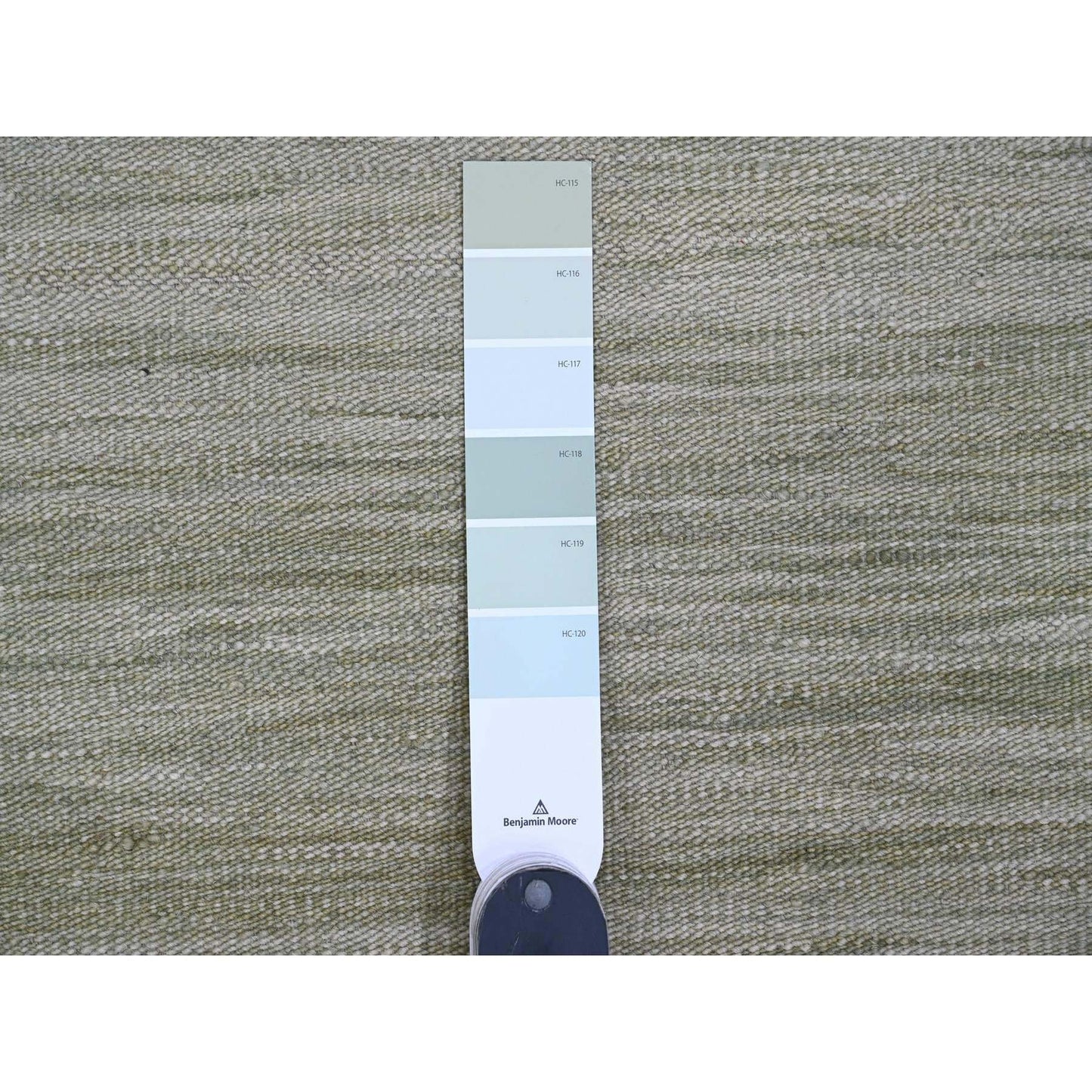 9'1"X12' Laurel Green Solid Design Flat Weave Hand Spun Wool Oriental Rug