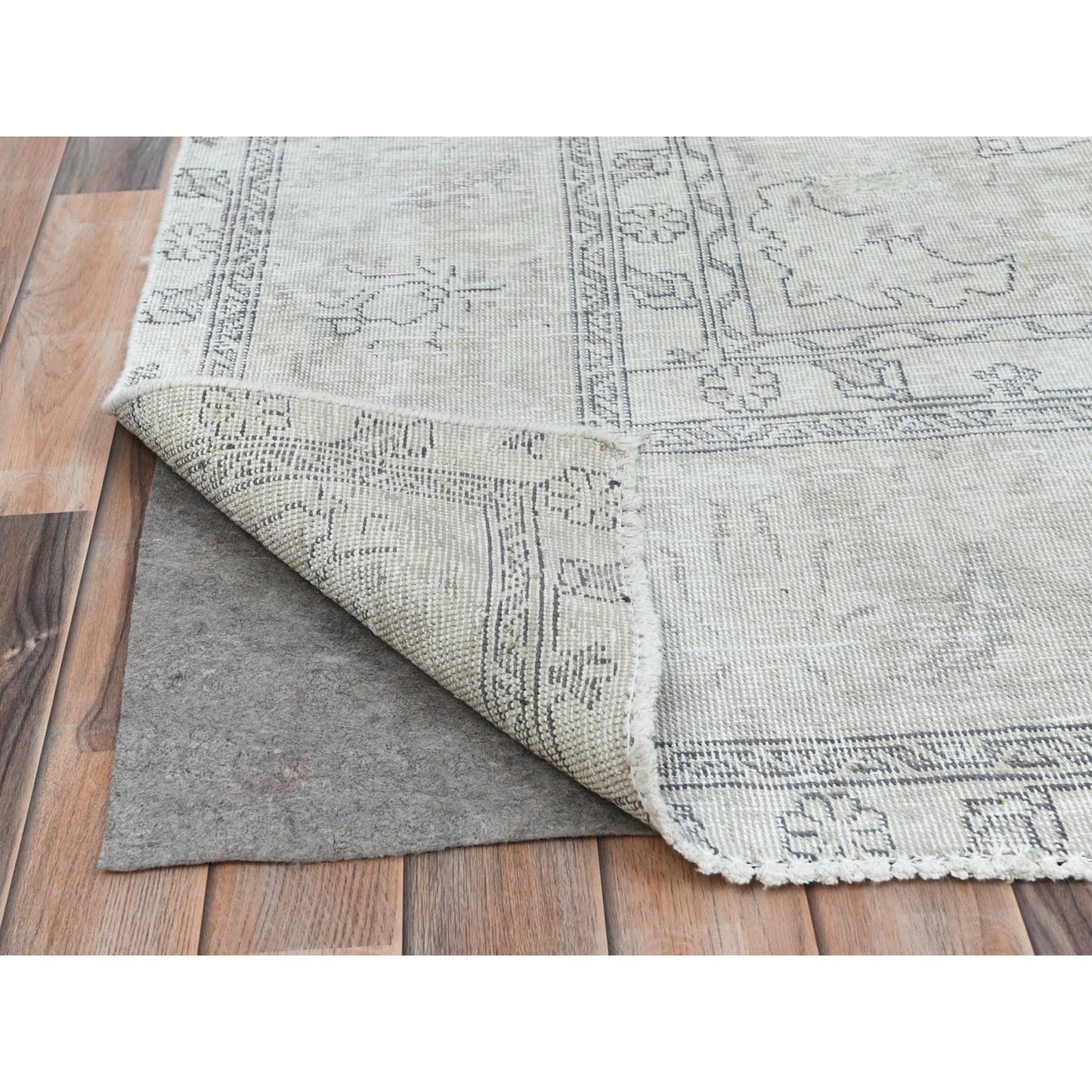 9'7"X13'2" Gray Hand Knotted Old Farsian Tebraz Worn Wool Distressed Rug