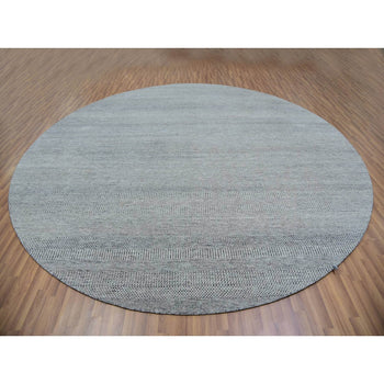 12'X12' Shower Gray Undyed Wool Grass Design Hand Knotted Round Rug