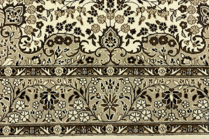 Hand-Knotted Kirman Square Rug Cream Floral Wool