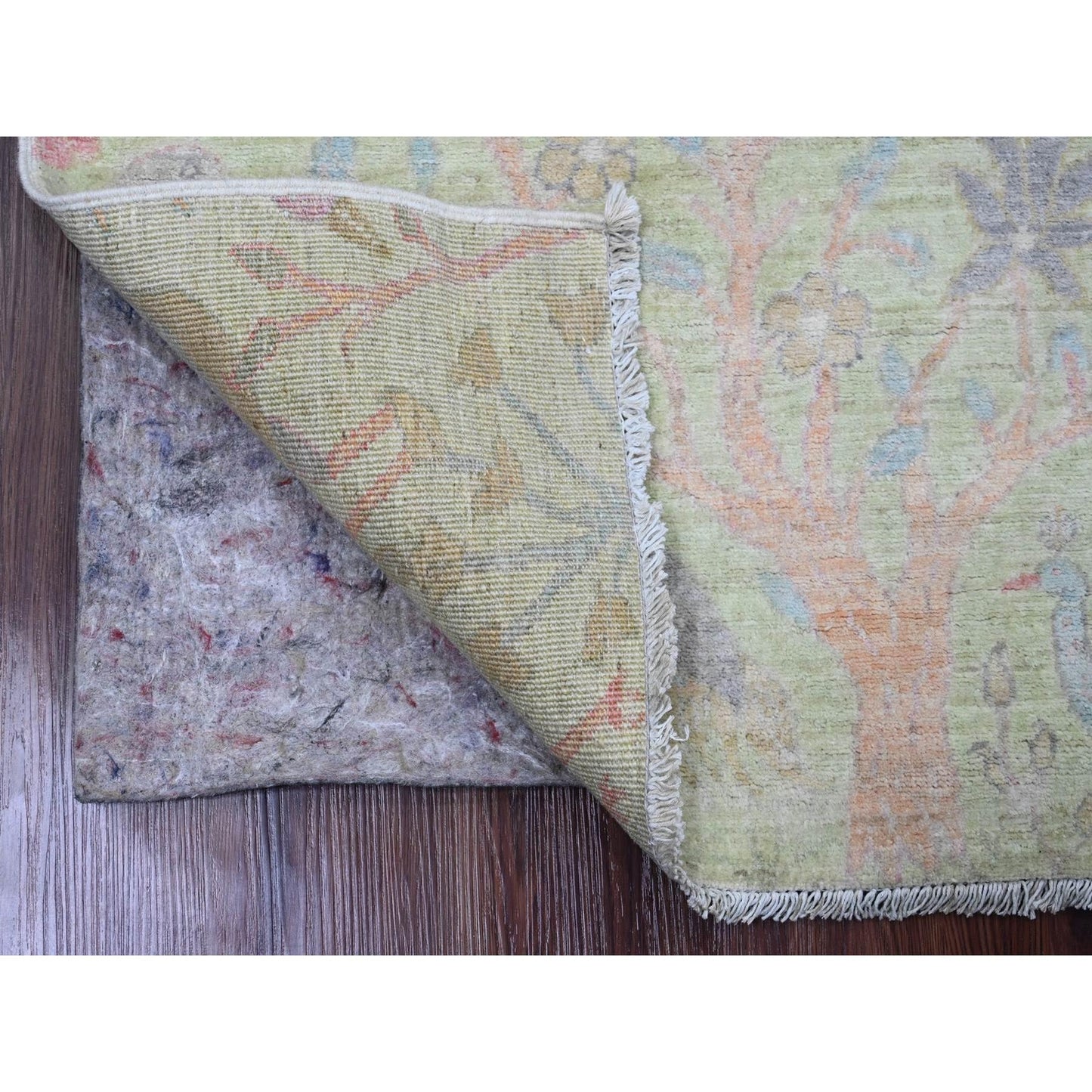 3'X4'8" Green Afghan Peshawar Birds Design Hand Knotted Soft Wool Rug