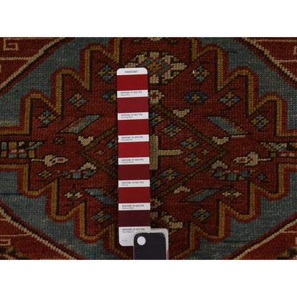 3'10"X5'7" Crimson Red Antique Caucasian Kazak 100% Wool Hand Knotted Rug
