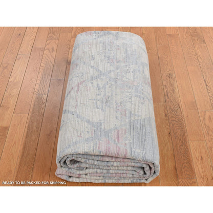 9'X11'10" Light Yellow Trellis Design Wool And Silk Hand Knotted Rug