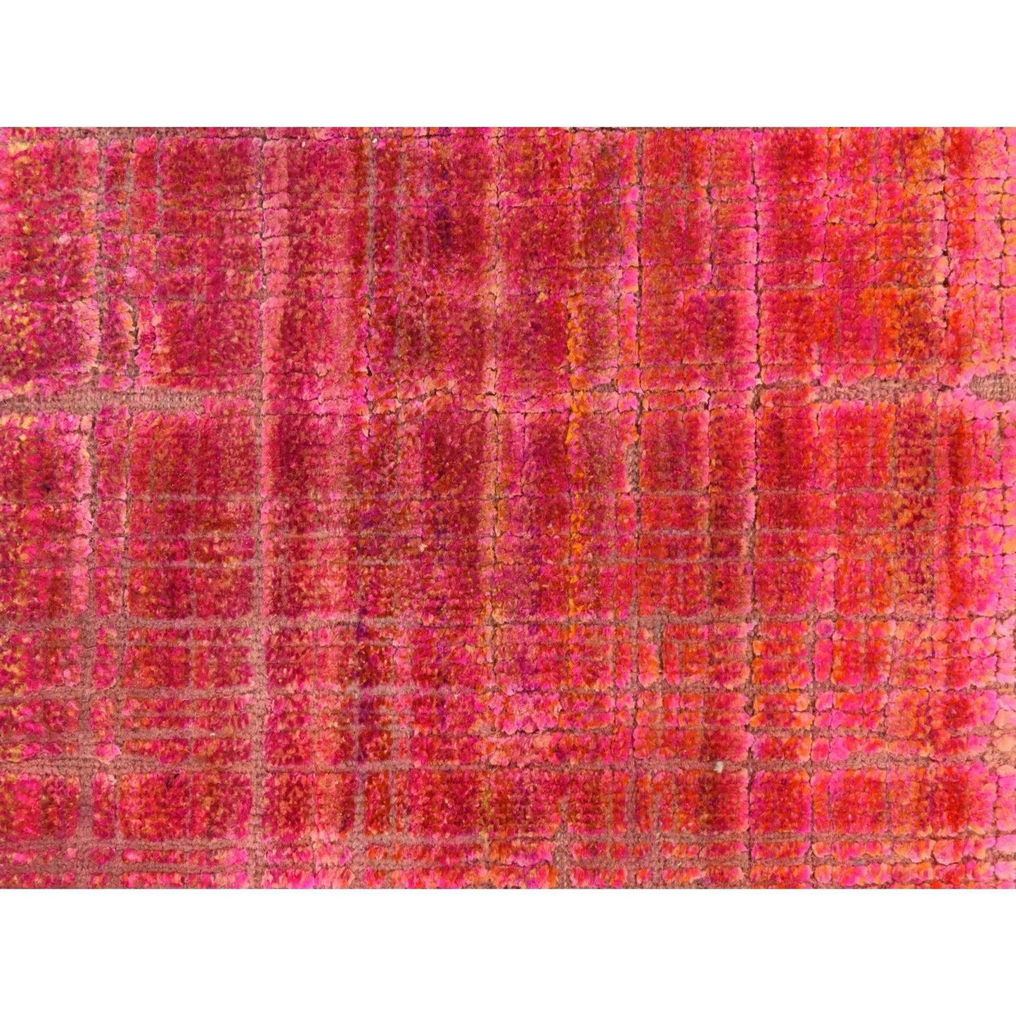 1'6"X2' Jazzy Red Pure Sari Silk Sample Hand Knotted Rug