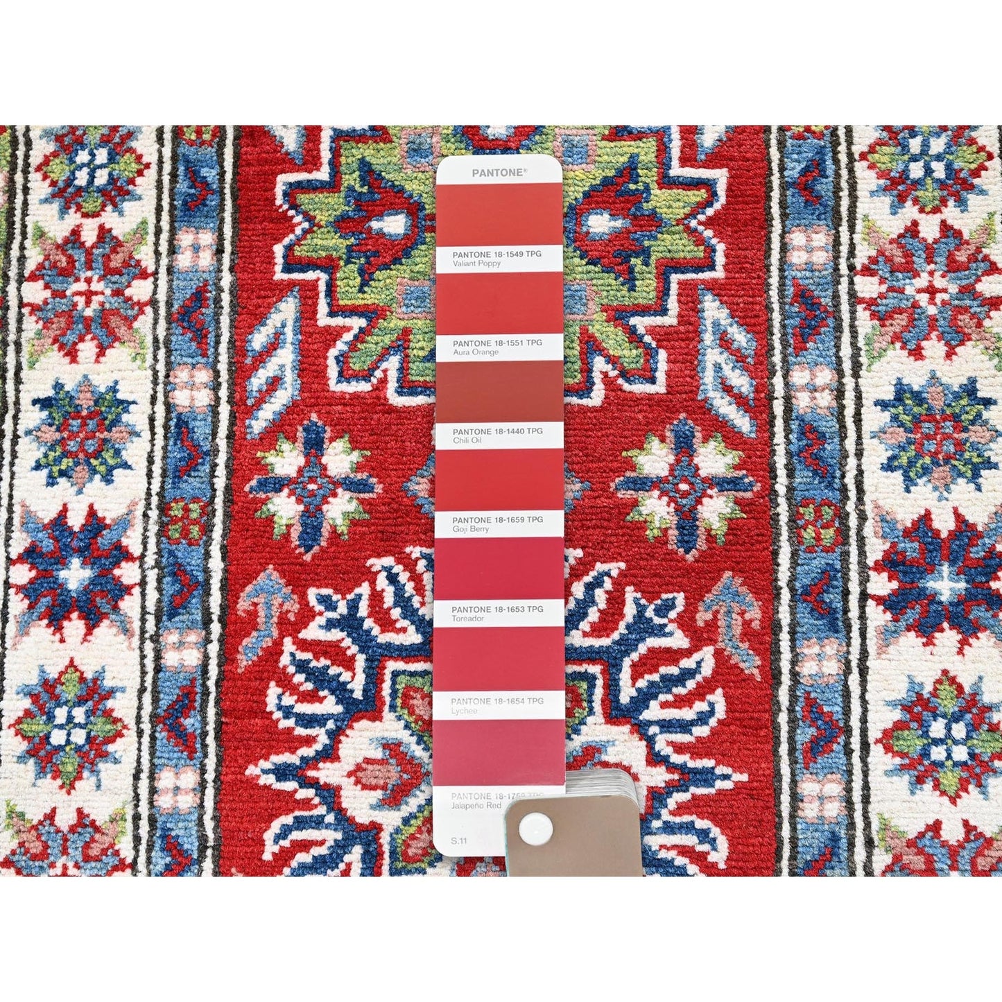 2'1"X6' Red Kazak With Tribal Design Hand Knotted Soft Wool Runner Rug