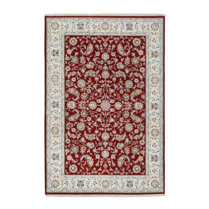 6'X8'10" Cherry Red Nain Flower Design 250 Kpsi Wool Hand Knotted Rug