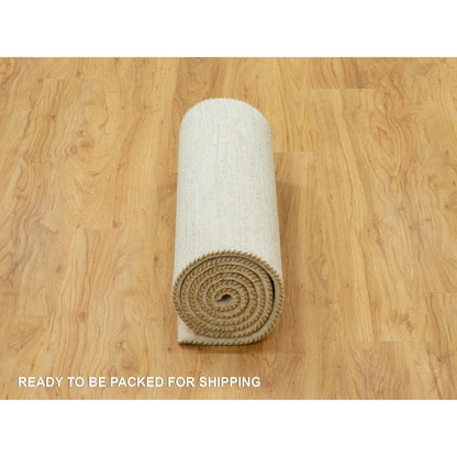 2'5"X8'2" White Plain Luxurious Pure Wool Hand Knotted Runner Rug
