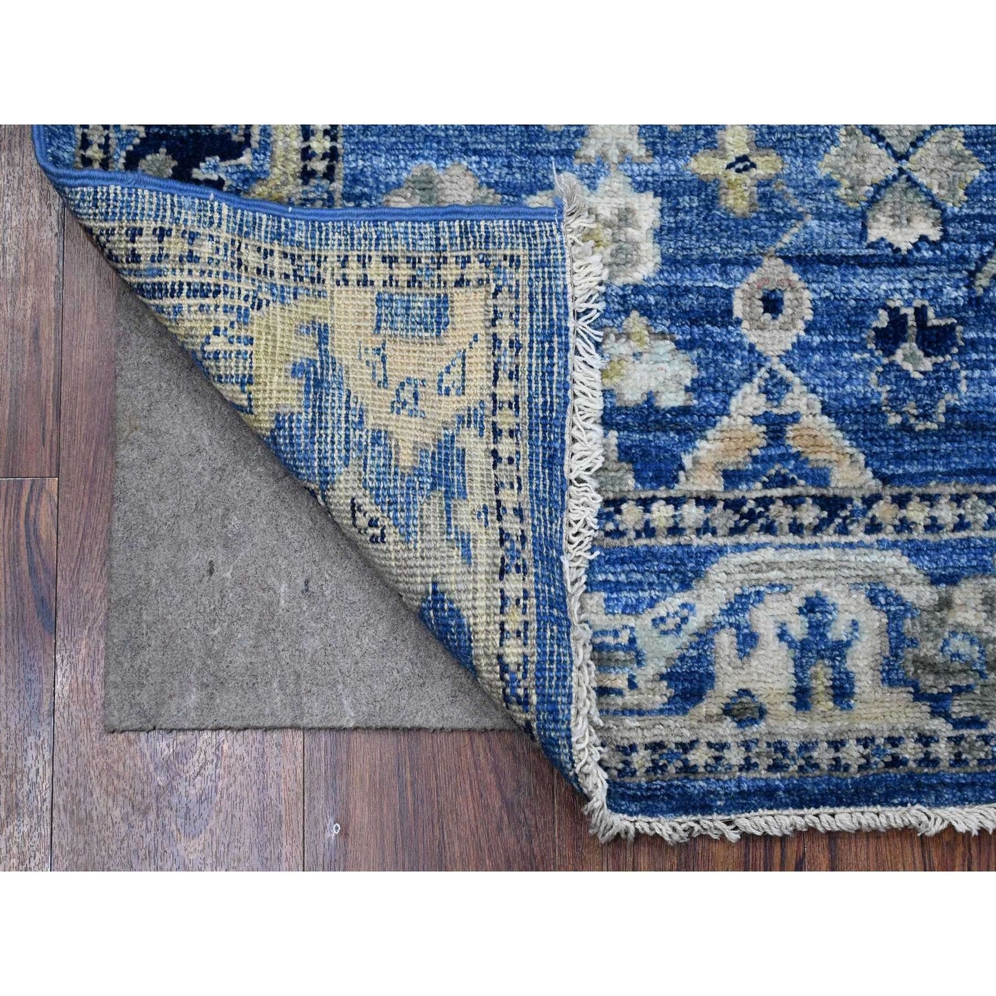 2'8"X7'8" Sapphire Blue Afghan Angora Oushak Runner Oriental Rug