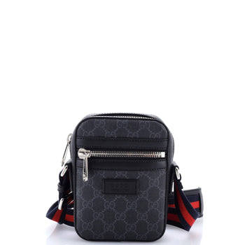 Gucci Web Strap Front Zip Messenger Bag Gg Coated Canvas Mini