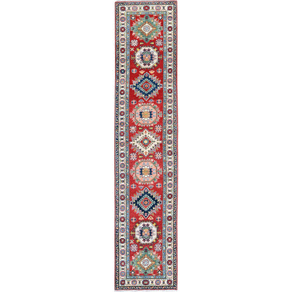 2'7"X12'7" Red Kazak With Medallions Design Hand Knotted Wool Runner Rug