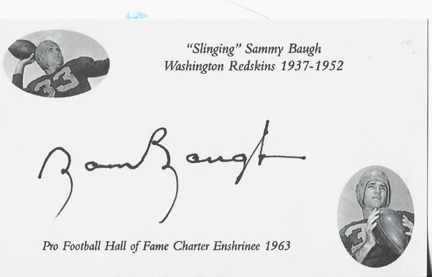 Sammy Baugh Autographed 3 By 5 (Jsa)
