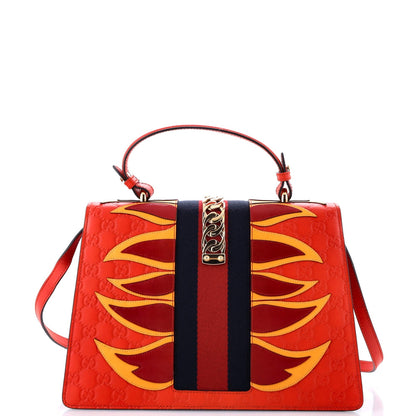 Gucci Sylvie Top Handle Bag Guccissima Leather With Applique Medium