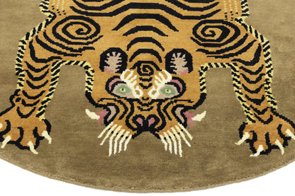 Nepali Round Oriental Rug Tribal Pictorial Style