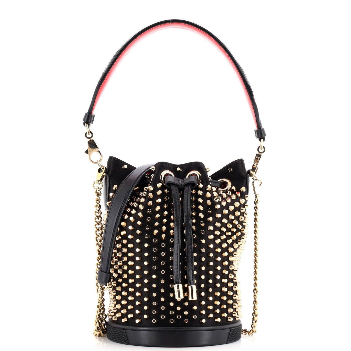 Christian Louboutin Marie Jane Bucket Bag Studded Satin And Leather