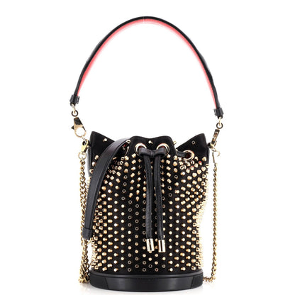 Christian Louboutin Marie Jane Bucket Bag Studded Satin And Leather