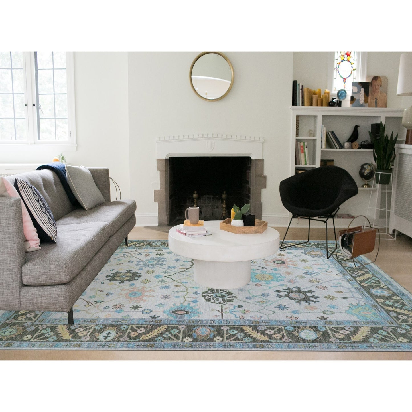 10'2"X14'1" Lace Ivory Oushak Weave And Design Pure Wool Hand Knotted Rug