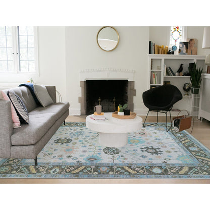 10'2"X14'1" Lace Ivory Oushak Weave And Design Pure Wool Hand Knotted Rug