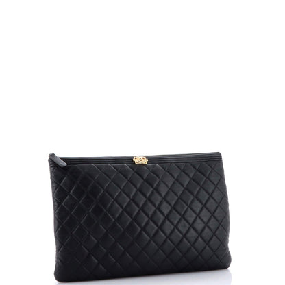 Chanel Boy O Case Clutch Quilted Lambskin Large