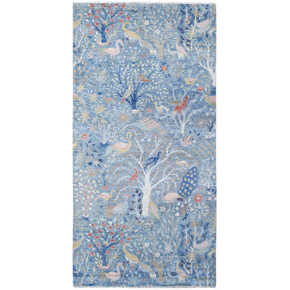 6'1"X12' Blue Peshawar Hand Knotted Birds Paradise Wool Wide Runner Rug