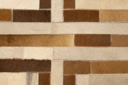 Handcrafted Brown Beige Cowhide Leather Rug