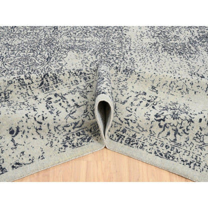 12'X18'2" Wool And Silk Hand Loomed Gray Fine Jacquard Oversized Rug