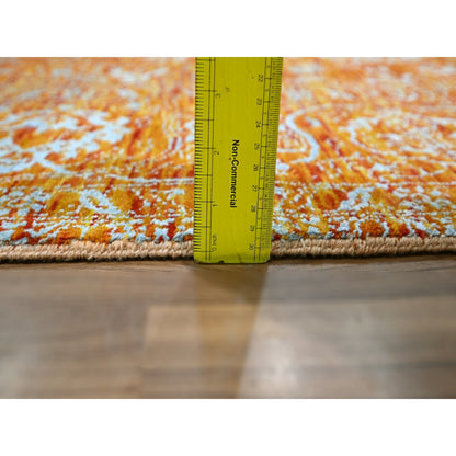 8'X10'4" Orange Zoroastrian Influence Design Wool & Silk Hand Knotted Rug