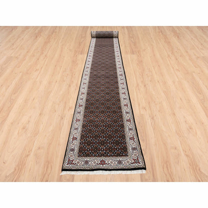 2'5"X20' Black Herati Wool And Silk 175 Kpsi Hand Knotted Xl Runner Rug