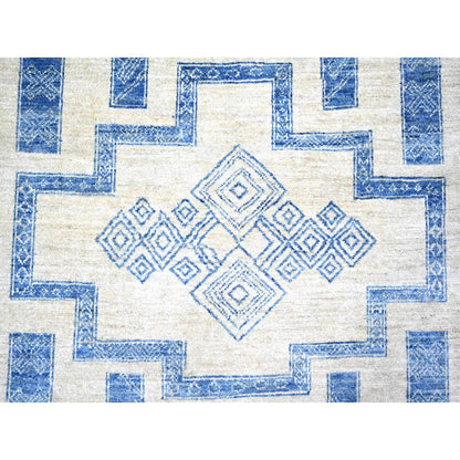 8'X9' Denim Blue Fine Peshawar Wool Hand Knotted Oriental Rug