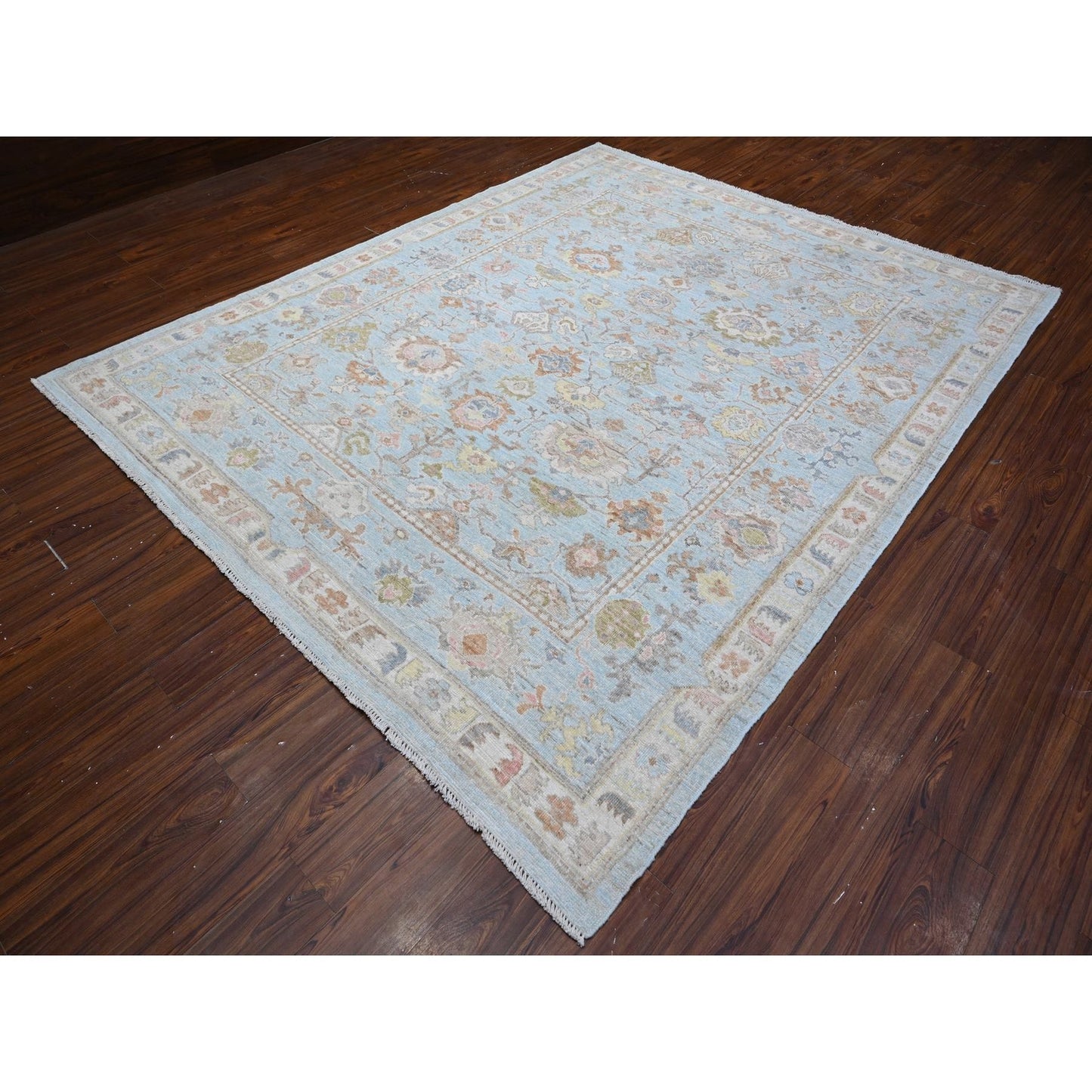 8'4"X10'2" Blue All Over Village Elements Angora Oushak Oriental Rug