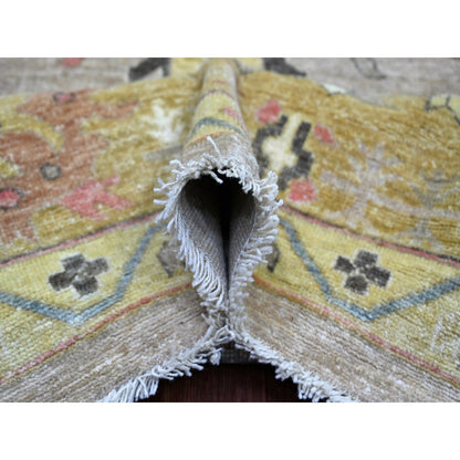 9'3"x12'2" Gray Peshawar with Serrated Gul Motif Hand Knotted Wool Rug
