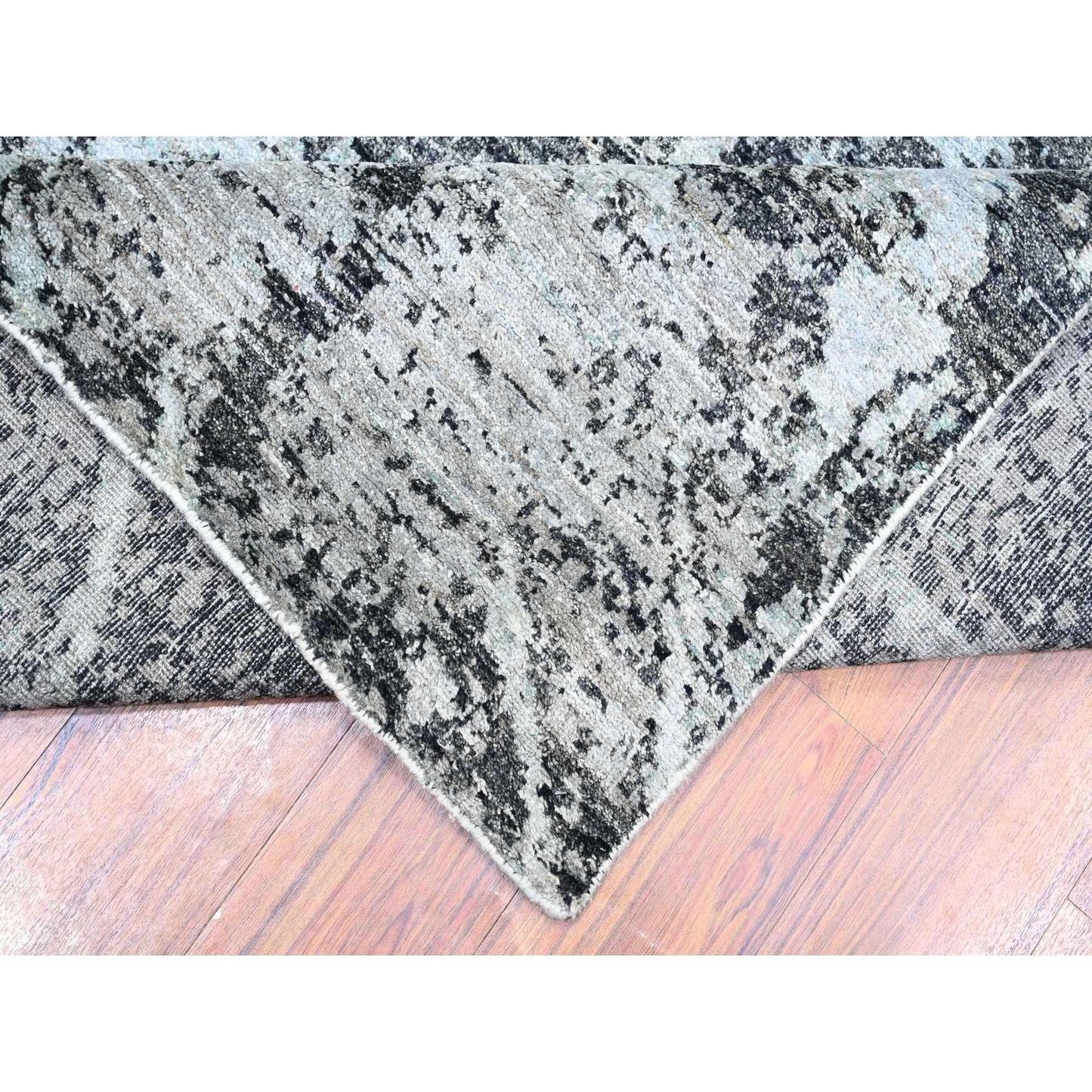 8'10"X12'9" Cloud Gray Modern Galaxy Design Pure Wool Hand Knotted Rug