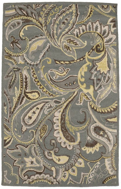 Hand Tufted Modern Gray Paisley Floral Foyer Living Room Carpet 5X8