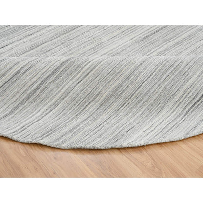 12'X12' Gray Hand Loomed Undyed Natural Wool Modern Design Round Rug