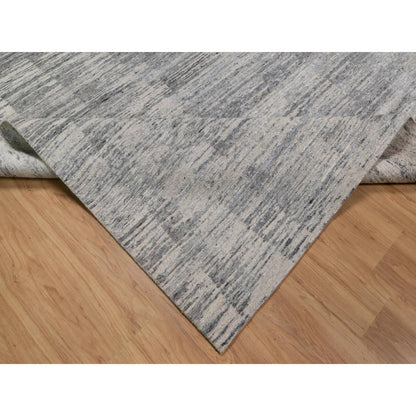 8'X10'2" Gray-Ivory Modern Design Hand Knotted Undyed Natural Wool Rug
