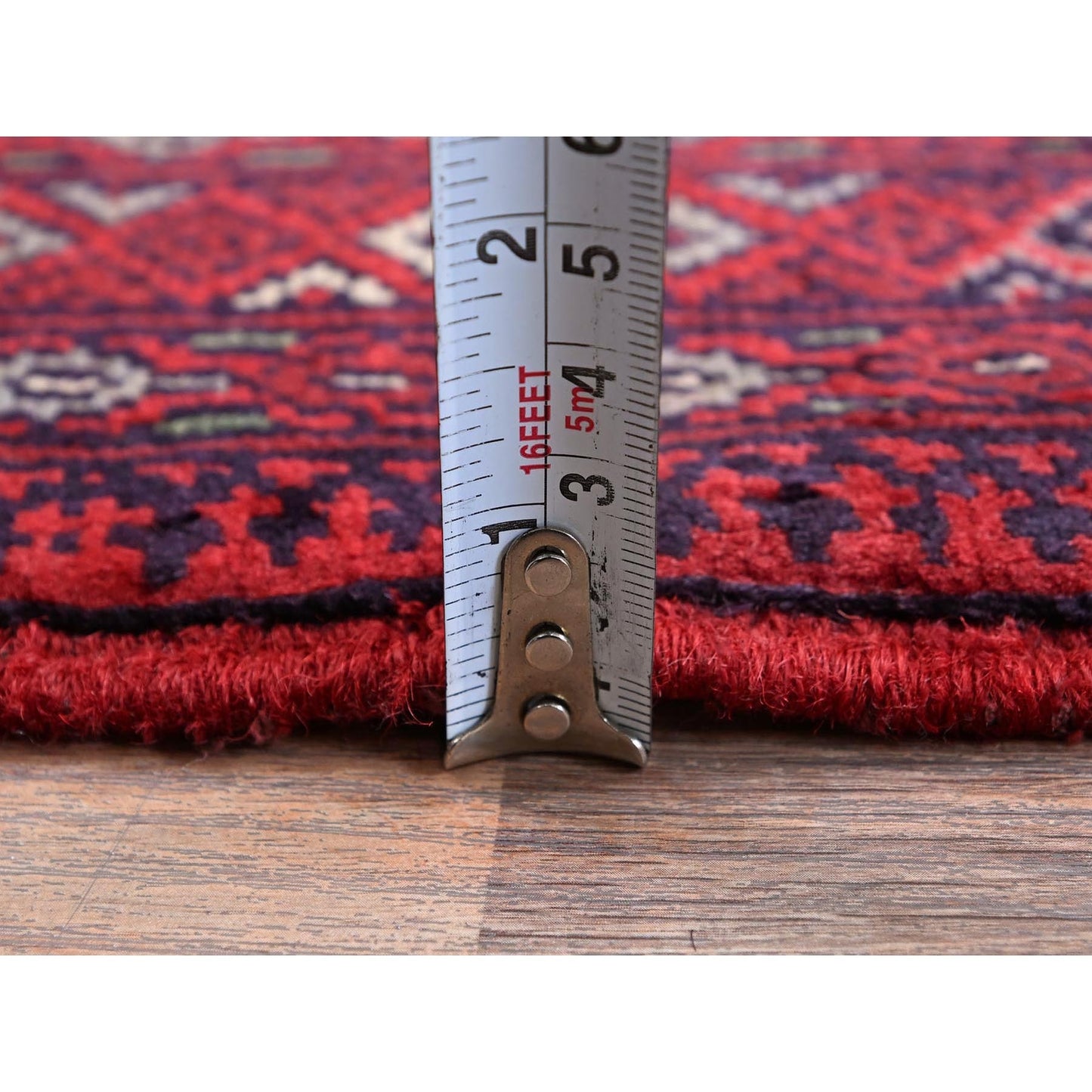 2'7"X4' Red Princess Bokara Geometric Pattern Hand Knotted Wool Sample Rug