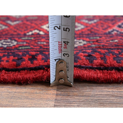 2'7"X4' Red Princess Bokara Geometric Pattern Hand Knotted Wool Sample Rug