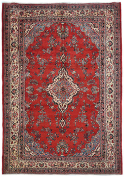 Hand-Knotted Red Vintage Oriental Rug 9X12 Ft