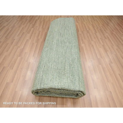 10'2"X14' Seneca Gray Hand Knotted Modern Grass Design Wool And Silk Rug